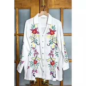 Camicia SOFT ENVIRONMENT Escambia ricamata floreale cotone garza taglia large - Foto 1 di 8