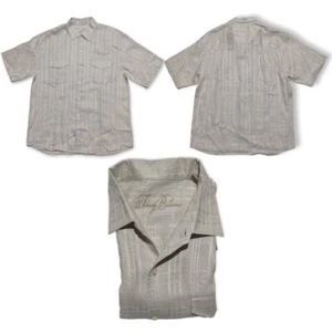 Tommy Bahama Linen Hawaiian Shirt Men's L Short Sleeve Button Up Cream EUC - Picture 1 of 4