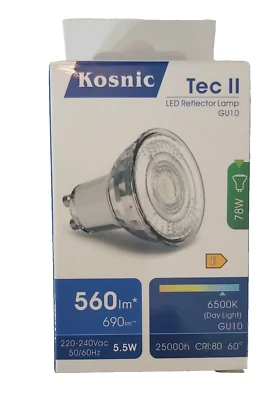 12 x Kosnic 5.5w watt LED GU10 Power Daylight White DIMMABLE spot bulb lamp  - Image 1 of 4