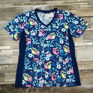 Women's Cherokee Scrub Top S Blue Owls Nurse Medical - Picture 1 of 6