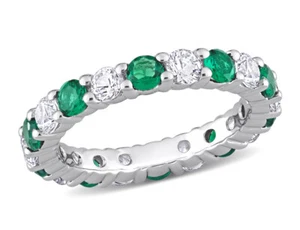 3.20 ctw Lab-Created Emerald & White Sapphire Eternity Ring Sterling Silver - Picture 1 of 5