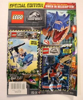 Lego Jurassic World Magazine 2021 #13 Owens helicóptero y bebé dinosaurio y T-Rex Foto 1 de 4
