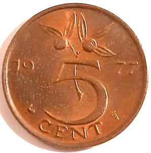 1977 5 Cent Nederlanden Juliana Coin Bronze Netherlands - Picture 1 of 2