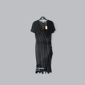 QVC Dannii Minogue Dress Wrap Velvet Frill Hem Wrap Dress Black Size 6 New - Picture 1 of 10