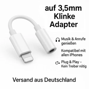 Audio Aux Adapter auf 3.5mm Klinke für iPhone, iOS, Apple, Handy Kopfhörer Kabel - Bild 1 von 4