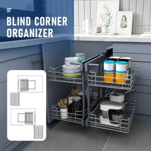 Efficiency Blind Corner Cabinet Storage Pull Out Kitchen Pantry Corner Organizer - Picture 1 of 10