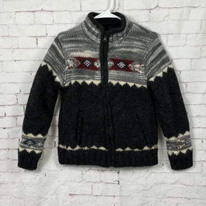 Maglione lavanderia a gettoni donna cardigan grande Fair Isle full zip 100% lana grigio - Foto 1 di 10