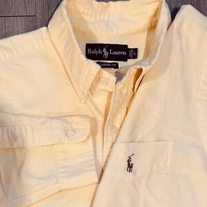 Ralph Lauren L/S Oxford Polo Shirt Mens L Yellow Classic Fit 100% Cotton