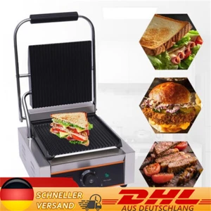 Kontaktgrill geriffelt 1800W Gastro Panini Toaster Elektro Grillplatte Edelstahl - Bild 1 von 22