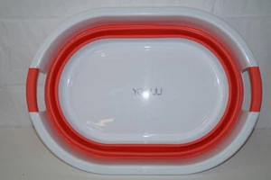 Faltbarer Wäschekorb Plastik weiß/Rot, Wäsche Box, Wäschesammler 53,5x38x24 cm - Bild 1 von 2