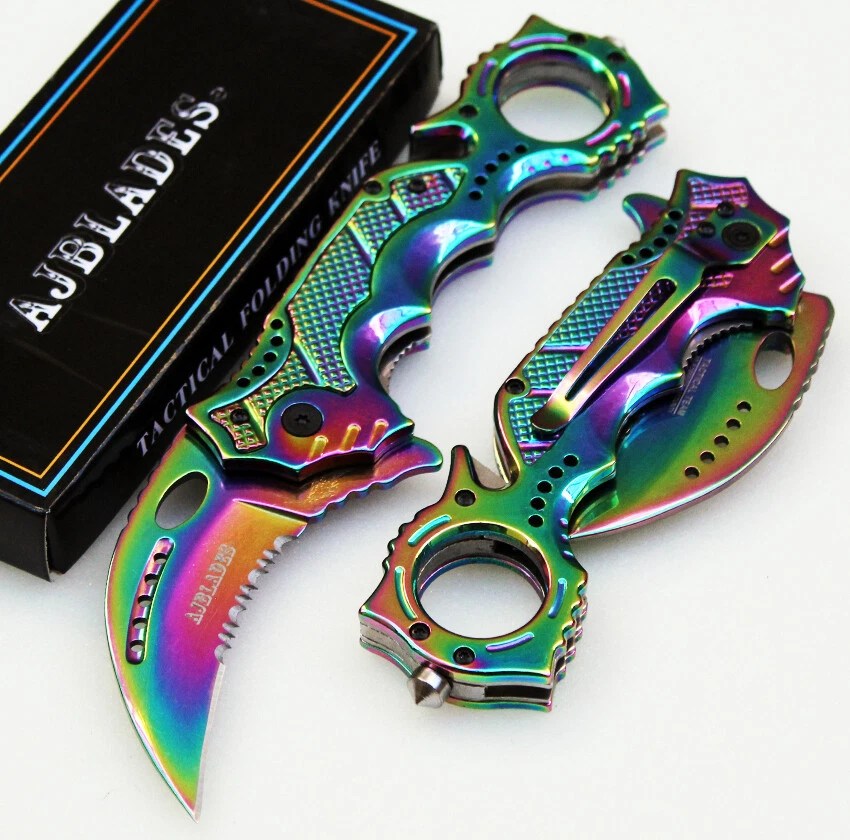 12 piezas Rainbow Karambit Rescate Asistido por Resorte P/Cuchillo AJ504RB Foto 1 de 1