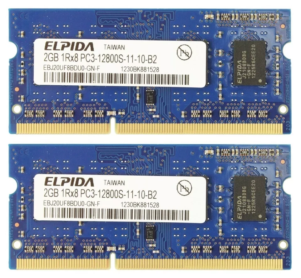 ELPIDA 4GB (2x2GB) APPLE MACBOOK PRO LAPTOP PC3-12800S DDR3-1600 RAM MEMORY - Image 1 of 3