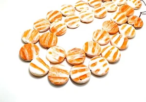 Natural Native American Orange White Spiny Oyster Shell 25mm Coin Beads PG218 - Picture 1 of 4