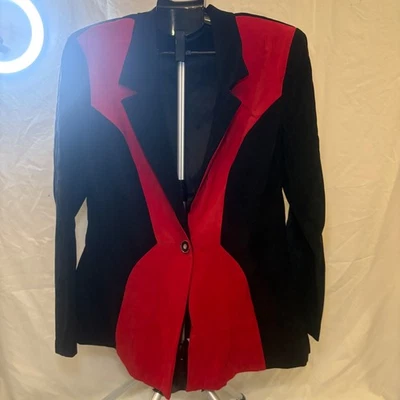 Blazer acolchado vintage de terciopelo rojo/negro escarlata para mujer talla 16 Canadá Foto 1 de 4