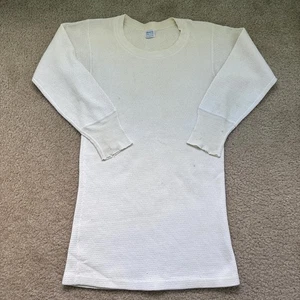1960's Sears Thermal Waffle Shirt Mens L 42-44 Cream Distressed Costume Film - Picture 1 of 8