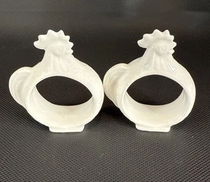 Paar Vintage Bone China Hahn Huhn weiß Serviettenring Paar Ringe Bauernhaus - Bild 1 von 6