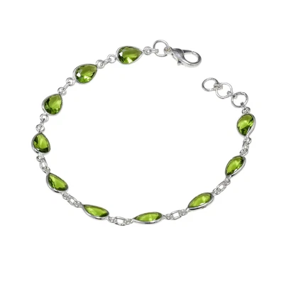 Brazalete de plata de ley 925 con piedras preciosas de peridoto verde hecho a mano tamaño-8" Foto 1 de 4