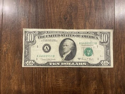 1969 $10 Dollar Bill Star Note Federal Reserve Note A44669553B Circulated - Image 1 of 2