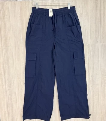 AERIE Pants Women's Medium High Waisted Go-For-It Baggy Cargo Navy Wide Leg - Image 1 of 4