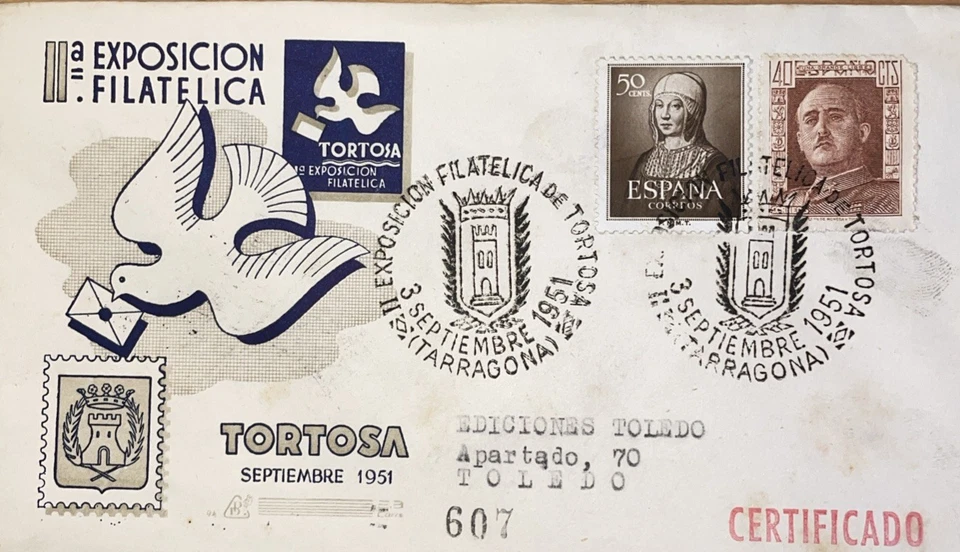 Sobre Certificado matasello espec II Exposición Filatélica de Tortosa Tarragona - Imagen 1 de 1