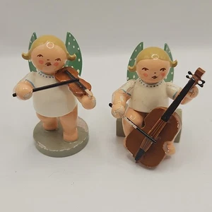 Two Vintage Wooden Erzgebirge Wendt und Kühn Figur Alt Angel Figures Green Wings - Picture 1 of 23