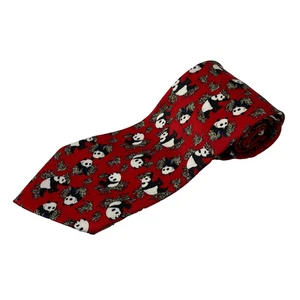 Rene Chagal Italian Design Mens Necktie Giant Panda Red Silk Classic Neck Tie - Picture 1 of 9