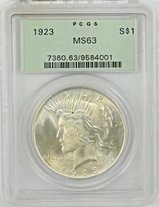 1923 Peace Silver Dollar MS63 PCGS - Picture 1 of 2