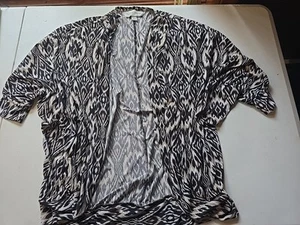 French Laundry Large L Cardigan Aztec Black Geometric 3/4 Sleeve Open Stretch - Picture 1 of 8