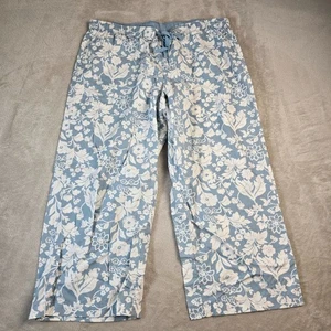 Gap Body Pajama Pants Womens Large Blue White Floral Cropped Comfy Lounge Casual - Picture 1 of 10