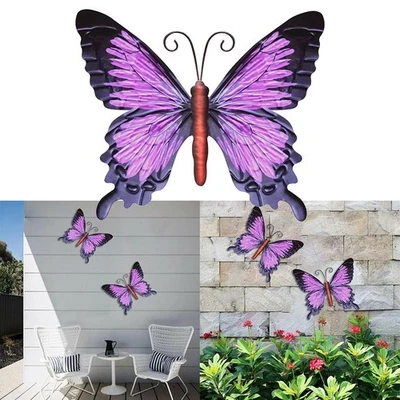 Large Metal Butterfly Purple And Color Outdoor Garden Home Decor Wall Art - Image 1 of 4