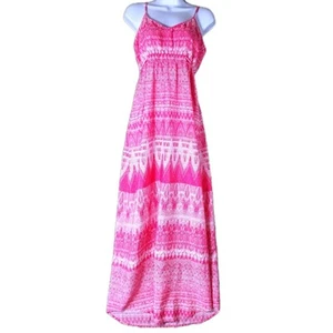 Charlie Jade Maxi Sundress Size M Empire Waist Hot Pink Side Slit Beach Resort - Picture 1 of 11