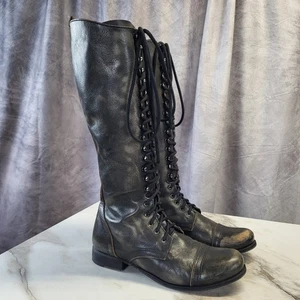 Stivali in pelle Steve Madden ABEE punta a cappuccio al ginocchio stringati taglia 10 M Brasile - Foto 1 di 20