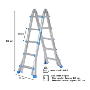 TOPWAY Aluminium Leiter Teleskop klappbar 1,2 mm 5 Stufen 5 m - Bild 1 von 5