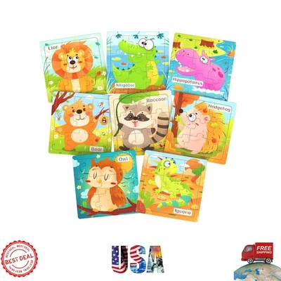 8 Pack Wooden Jigsaw Puzzles for Toddlers Baby Kids  3 4 5Years Old Color Shape - Image 1 of 4