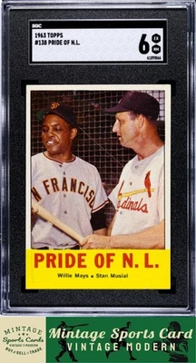 1963 Topps - Pride Of N.L. - Willie Mays & Stan Musial #138 SGC 6 - Image 1 of 2