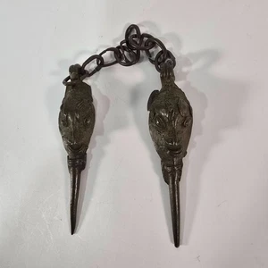 Pair of Ogboni Edan figures, male & female, chained, on iron spikes, Nigeria - Picture 1 of 9
