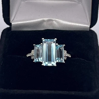 Natural Handmade 3Pcs Swiss Topaz 925 Sterling Silver Engagement/Wedding Ring - Image 1 of 4