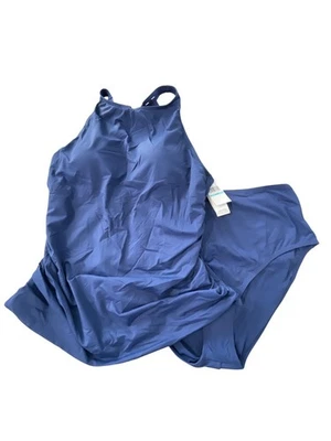 Conjunto de Traje de Baño Tankini Jantzen Cuello Alto y Espalda Alta Talla 20W Azul Marino Nadar NUEVO Foto 1 de 4
