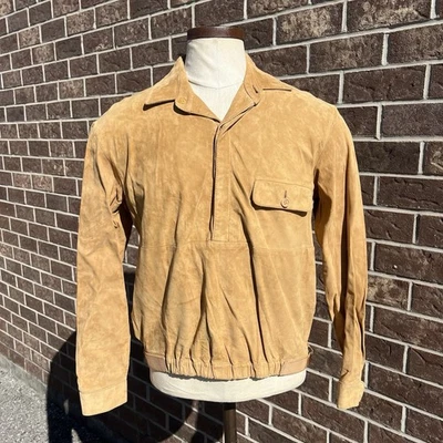 True Vintage Italian Brown Tan Suede Leather 1/4 Button Shirt Mens 50 (Fits S/M) - Image 1 of 4