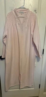 Miss Elaine Terrycloth Robe Housecoat Plus 2XL 粉红色刺绣全拉链 — 第 1/4 张图片