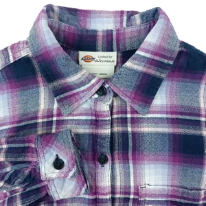 Dickies Crafted for Women Flannel Shirt Medium Button Up Plaid Top Long Sleeve - Picture 1 of 10