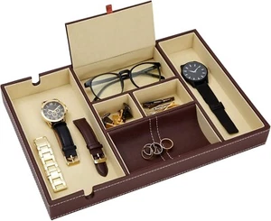 Leder Diener Catchall Tablett für Herren mit 6 Fächern für Handys (braun) - Bild 1 von 9