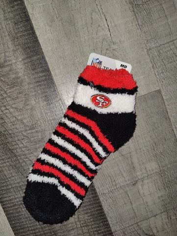 San Francisco 49ers Women's Soft Fuzzy Striped NFL Team Ankle Sleep Socks Medium Cover