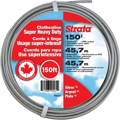 150 Feet Clothesline Outdoor Heavy Duty Galvanized Wire Steel Cable, Silver PVC - Image 1 of 4