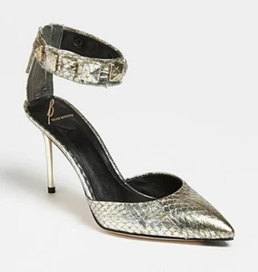 NWB BRIAN ATWOOD Mercada Leather Pumps 7.5 Metallic Snake Embossed Studded - Picture 1 of 11