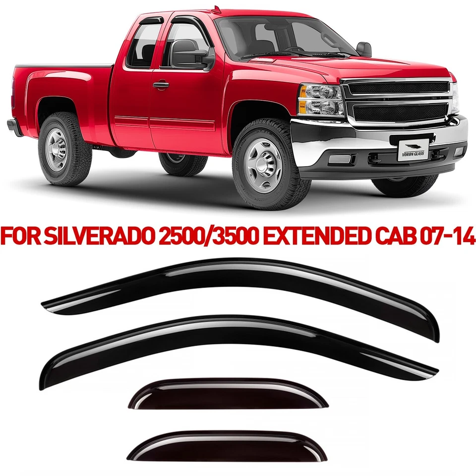 Rain Guards Vent Visors Shade for 07-14 Chevy Silverado 2500/3500 Extended Cab - Image 1 of 4