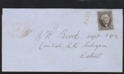 Scott 2 10c 1847 Boston & Albany R.R. cancel on FL to Detroit, PFC - Image 1 of 4