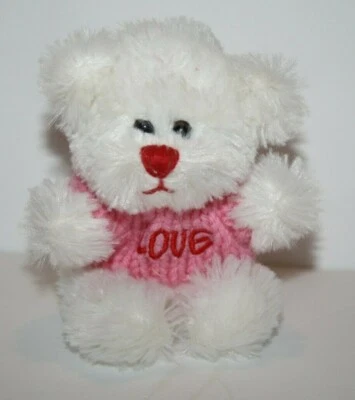 Animal Adventure Mini 5" Teddy Bear White Plush Pink Valentines Love Sweater Toy - Image 1 of 4