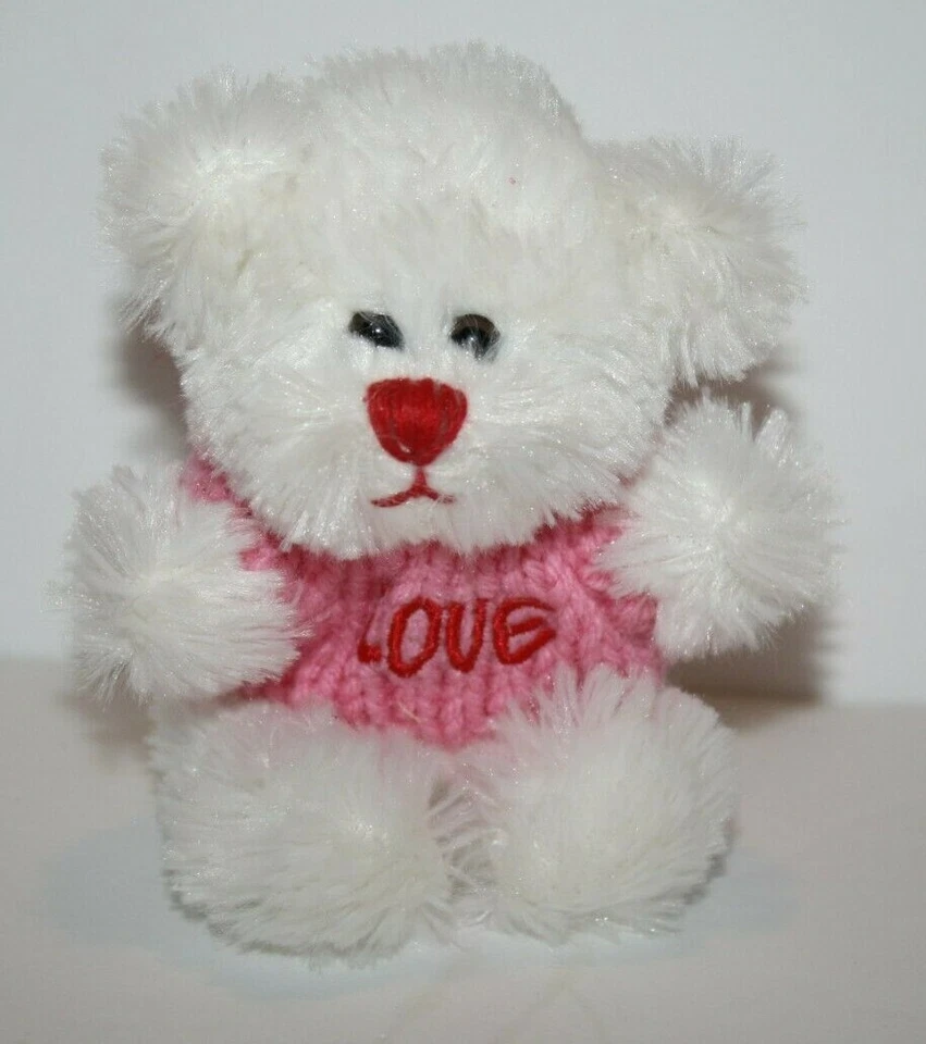 Animal Adventure Mini 5" Teddy Bear White Plush Pink Valentines Love Sweater Toy - Image 1 of 4
