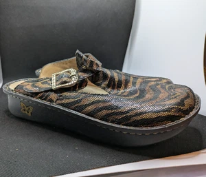 Alegria Tiger Stripe Women's Size 39 US 8.5 Leather Mary Jane Shoes Clogs - Picture 1 of 6